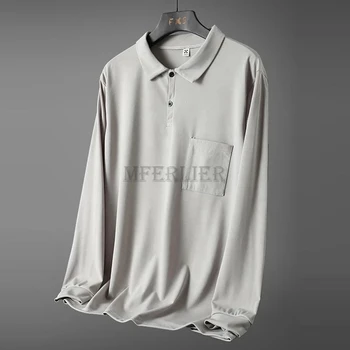 осенне-зимняя мужская рубашка поло с длинным рукавом и отложным воротником, футболки, топы, футболки с карманами, футболки большого размера 9XL 10XL, футболка-поло оверсайз