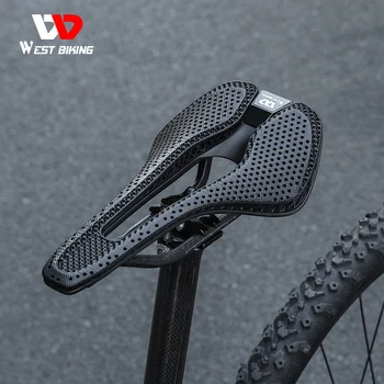 WEST BIKING Карбоновое Велосипедное Седло с 3D Принтом из Углеродного волокна, Сверхлегкое противоударное сиденье для шоссейного велосипеда MTB, удобное гоночное Велосипедное Седло