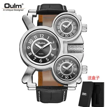 Новые Спортивные часы OULM для мужчин, лучший бренд класса Люкс, Военные мужские часы, Кварцевые часы с несколькими часовыми поясами, Кожаные наручные часы, мужские часы