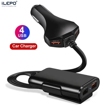 ILEPO 4 USB Автомобильное Быстрое Зарядное устройство qc3.0 Быстрая Зарядка Для Мобильного телефона iPhone Xiaomi Автомобильное Зарядное устройство Для переднего заднего сиденья 60 Вт С кабелем длиной 1,7 М
