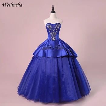 Weilinsha Королевского синего цвета, пышные платья без рукавов, топ из атласа и органзы, 15 милых платьев, вечерние платья