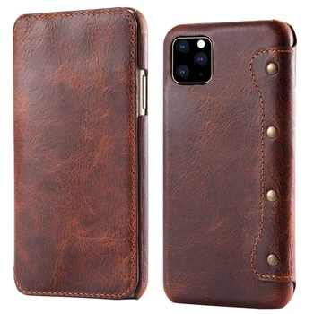 Кожаный чехол для iPhone 13 12 11 XS MAX XR, Роскошный винтажный кошелек из натуральной воловьей кожи, визитная карточка, сумка для делового телефона