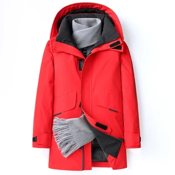 Зимняя куртка с капюшоном для мужчин, толстый теплый ветрозащитный длинный мужской пуховик, зимнее пальто красного, белого, синего, черного цвета, пальто для мужчин -40 градусов