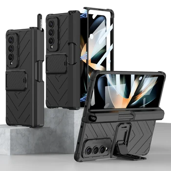 Магнитный Складной Держатель Ручки Шарнирный Чехол Для Samsung Galaxy Z Fold 4 5G Кронштейн Чехол-Подставка Жесткий Чехол для ПК Стеклянная Пленка для Z Fold4 Case