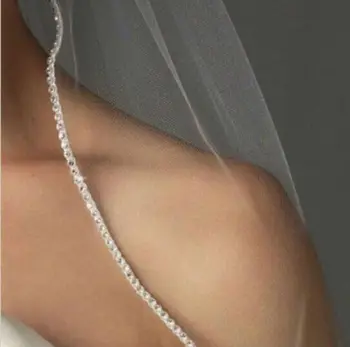 Белая свадебная фата с однослойным бисерным краем, Свадебный аксессуар, Свадебные вуали на кончиках пальцев
