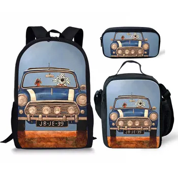 Популярный мультяшный модный автомобиль, 3 шт./компл., рюкзак с 3D принтом, студенческая сумка Большой емкости, дорожный рюкзак для ноутбука, сумки для ланча, пенал
