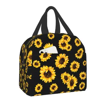 Роскошная сумка для ланча с подсолнухом, женская сумка-холодильник, термоизолированная коробка для ланча с цветочным рисунком Маргаритки для детей, школьные переносные сумки для пикника
