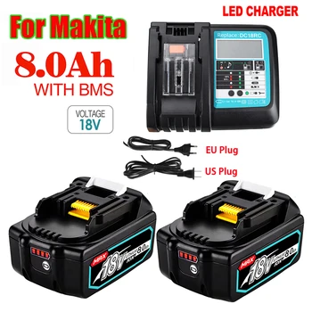 Оригинальный Аккумулятор Makita 18V 8000mAh 8.0Ah Для Электроинструментов Со светодиодной литий-ионной Заменой 18650 LXT BL1860B BL1860 BL1850