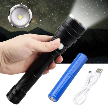 Мощный Перезаряжаемый светодиодный фонарик с 3 режимами увеличения факела, USB ручной фонарь для кемпинга, аварийного использования на открытом воздухе, 2 батарейки x 26650