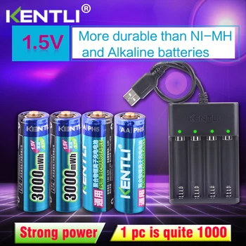 KENTLI 4шт AA 1,5 В 3000 МВтч литий-ионная аккумуляторная батарея + 4-канальный полимерный литий-ионный аккумулятор зарядное устройство