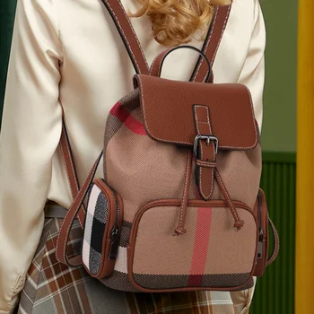 Высококачественный холщовый женский рюкзак в полоску в стиле ретро из натуральной кожи, женская сумка на плечо, повседневный рюкзак на шнурке