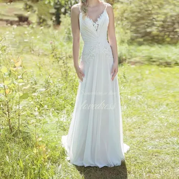 Свадебные платья LoveDress в стиле бохо с V-образным вырезом, кружевные аппликации из пастели, элегантные шифоновые платья для невесты на бретельках, Robe De Mariée