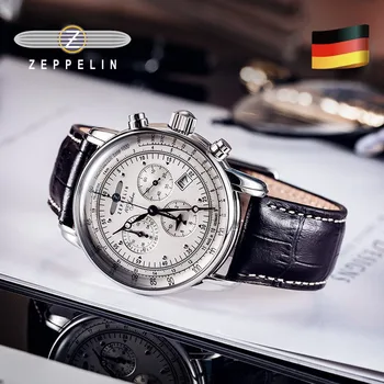 Мужские часы Zeppelin, водонепроницаемые роскошные Кожаные Деловые повседневные кварцевые часы, мужские Многофункциональные хронографы с тремя глазами