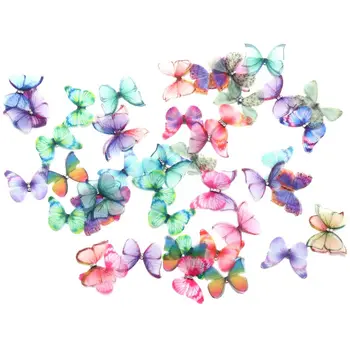 50 шт., аппликации из органзы градиентного цвета, 38 мм, полупрозрачная шифоновая бабочка для декора вечеринки, украшения куклы
