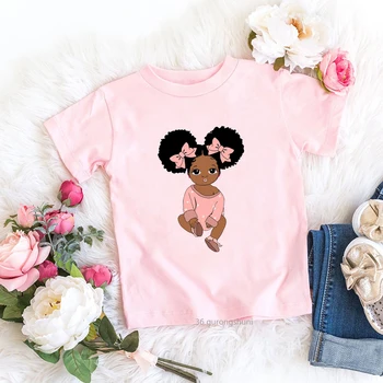Новая футболка для девочек, африканская меланиновая детская черная мода для девочек, летние топы в стиле Харадзюку, Одежда, розовые футболки оптом, футболки