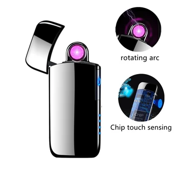 Новая Металлическая Поворотная Дуговая Зажигалка С Дисплеем Питания USB-Зарядка Прикуривателя Сенсорный Переключатель Ветрозащитная Зажигалка Стильный Подарок Для Мужчин