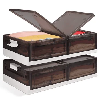 Контейнеры для хранения кроватей, 46 кв. м. Складные ящики для хранения с колесиками и крышками, пластиковые видимые контейнеры, коричневый, комплект из 2-х застежек-молний