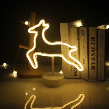 Wanxing Led Неоновые Вывески Свет В Форме Оленя Неоновая Лампа С Основанием USB На Батарейках Декор Комнаты Домашние Ночные Огни День Рождения Рождественский Подарок