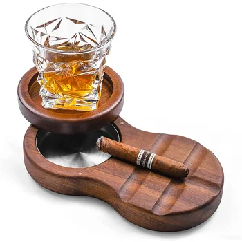 Деревянная пепельница для сигар, подставка для стакана виски, держатель для вина 