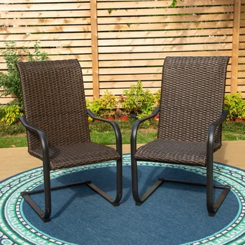 Обеденные стулья для патио на открытом воздухе Набор из 2 плетеных стульев для патио из ротанга с пружинным механизмом для Патио, Террасы, Веранды, Мебели для патио