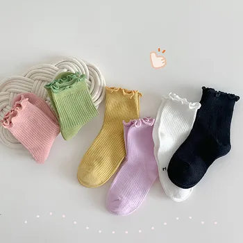 Детские пинетки для маленьких девочек, осенне-зимние детские носки ярких цветов, носки для корейских девочек, деревянные ушки, двойные булавки