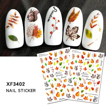Наклейка с кленовыми листьями для осеннего сезона, красные, желтые цвета, украшение для ногтей, дизайн осенних листьев, наклейка-слайдер XF001