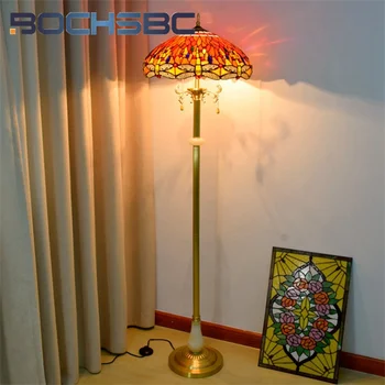BOCHSBC торшер с витражным стеклом Тиффани, винтажный нефритовый стиль, красная стрекоза, арт-деко, гостиная, кабинет, спальня, бар, стоящий светильник