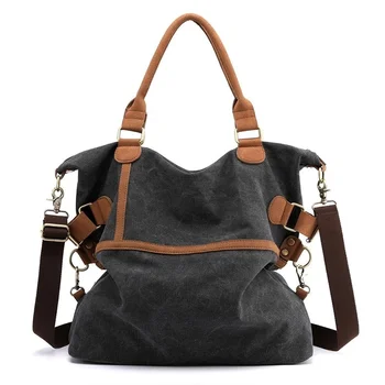 Мягкая холщовая женская сумка через плечо большой емкости, черная холщовая женская сумка-тоут на молнии, винтажная сумка через плечо, сумки-мессенджеры, сумка-мешок