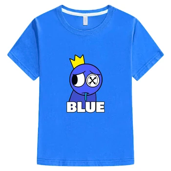 Детская футболка Blue Rainbow Friends, Игровые Футболки с Забавным Мультяшным принтом, Повседневные детские футболки с коротким рукавом, Футболки из 100% хлопка