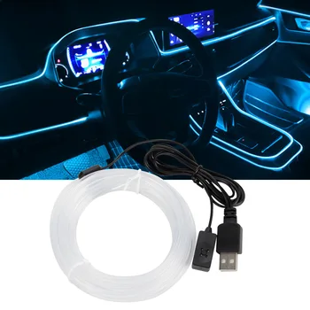 1/2/3/4/5 М RGB неоновая проволочная лента USB Неоновые украшения интерьера автомобиля атмосферные огни Гибкая оптическая волоконная лампа окружающего света