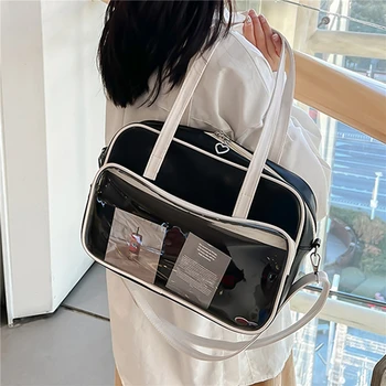 Прозрачная сумка-тоут Женская 2023, Новая мягкая кожаная сумка большой емкости на одно плечо, сумка-мессенджер, классная сумка для девочки