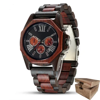 Мужские деревянные часы, модные деловые часы, Многофункциональные спортивные кварцевые наручные деревянные часы для мужчин, подарки reloj de madera para hombre