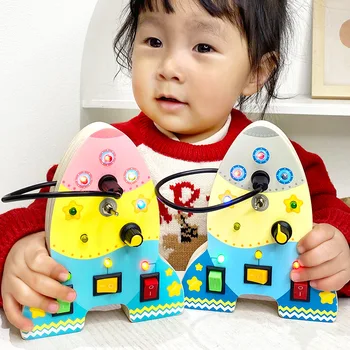 Головоломка Монтессори, Деревянная игрушка со светодиодной подсветкой, развивающая сенсорные навыки детей, Подключаемый провод, образование и обучение
