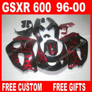 Высококачественные обтекатели для 1996 1997 1998 1999 2000 SUZUKI SRAD GSXR600 GSXR750 черное красное пламя 96-99 GSXR 600 750 комплект обтекателей