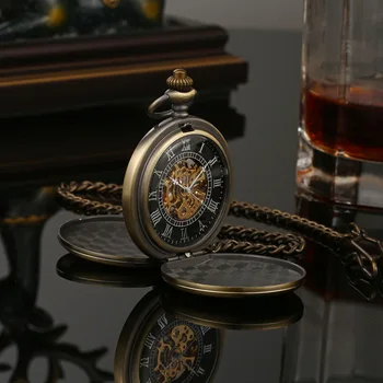 Роскошные карманные часы с ручным заводом OYW, механические, с бронзовым циферблатом в виде скелета, стальное ожерелье, цепочка, кулон, винтажное платье, часы-брелок