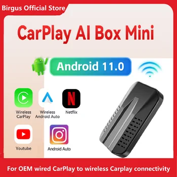 Birgus CarPlay Mini Ai TV Box Andoroid 11 Беспроводной CarPlay Android Auto Для Audi Mazda Toyota Netflix YouTube