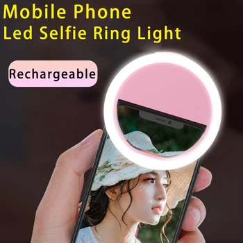 USB Перезаряжаемый светодиодный кольцевой светильник для Селфи для мобильного телефона, заполняющий световой объектив, светодиодный кольцевой светильник для Селфи для iPhone Samsung Xiaomi Huawei OPPO