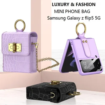 Роскошная сумка через плечо из крокодиловой кожи для Samsung Z Flip5, чехол с кольцом, модная сумка через плечо для Galaxy Z Flip 5, чехол