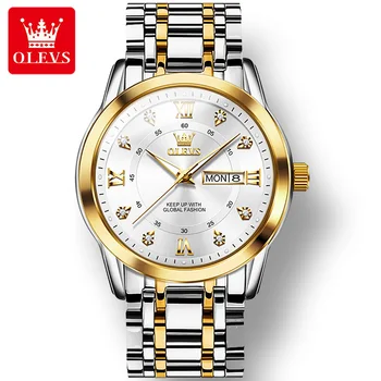 Модные Olevs, лидирующий бренд, двойной календарь, высококачественные часы из нержавеющей стали Для мужчин, деловые кварцевые наручные часы
