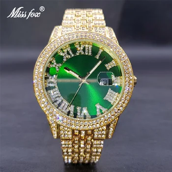 Новые Элегантные золотые часы для женщин, Водонепроницаемые кварцевые женские часы с автоматической датой, оригинальный зеленый муассанит, Orologio Uomo, Прямая поставка